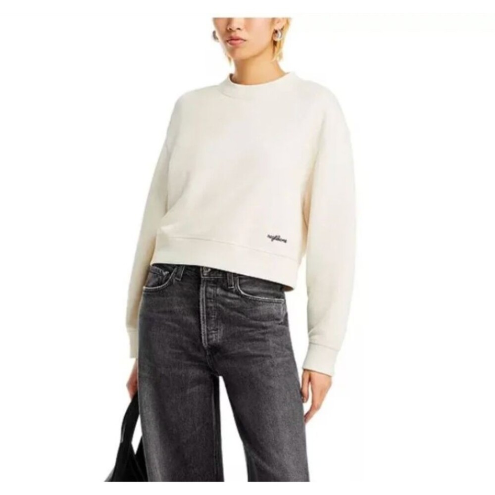 Rag & Bone Vintage Terry Crewneck Sweatshirt Womens L Ivory Cropped Embroidered